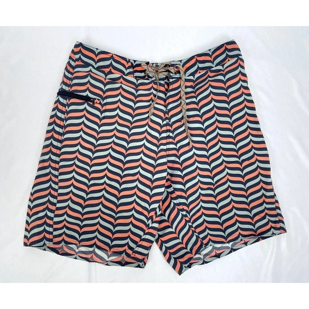 Patagonia Men 33 Swim Board‎ Shorts Orange Blue Pocket Nylon